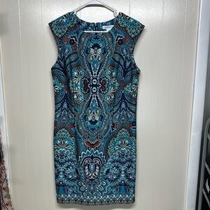 Liz Claiborne Blue Sheath Midi Dress Sleeveless Crew Neck